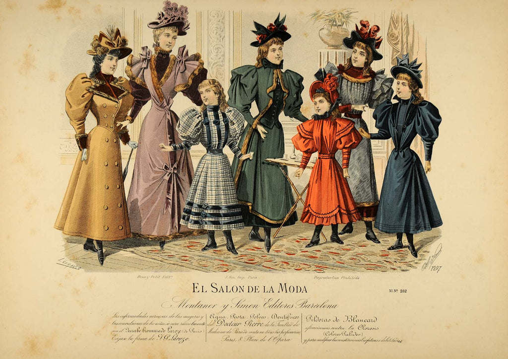 1895 Victorian Lady Street Dress Costume Hat Lithograph - ORIGINAL SPF –  Period Paper Historic Art LLC