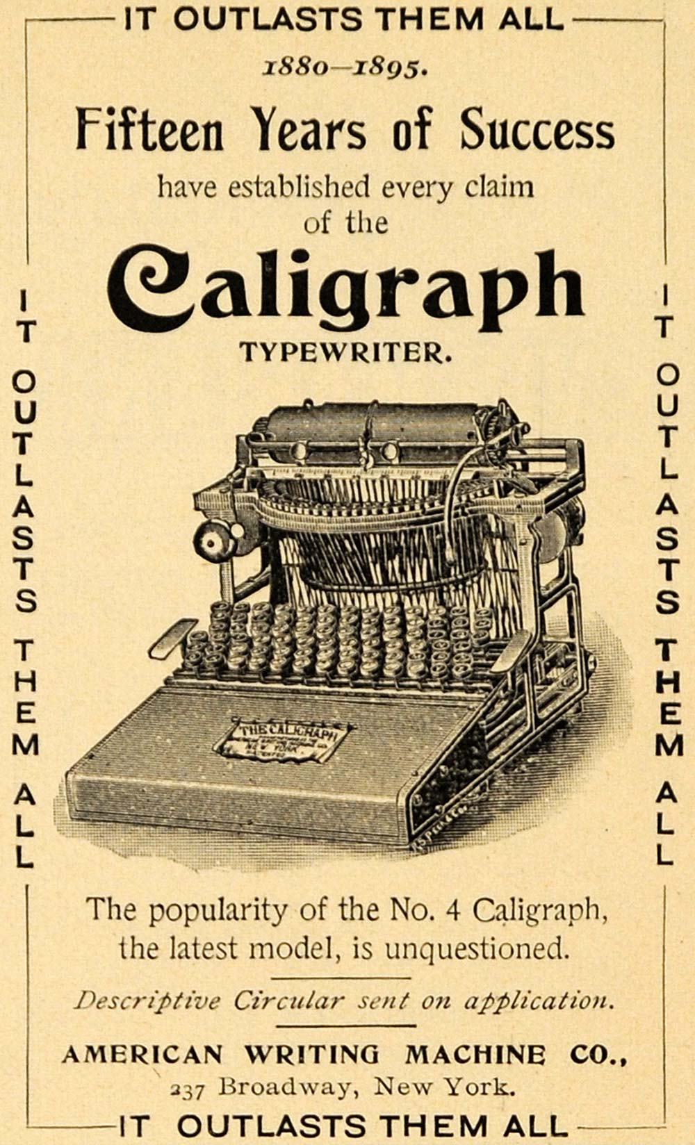 1895 Ad Yost Writing Machines No. 4 Typewriter Medals - ORIGINAL TFO1