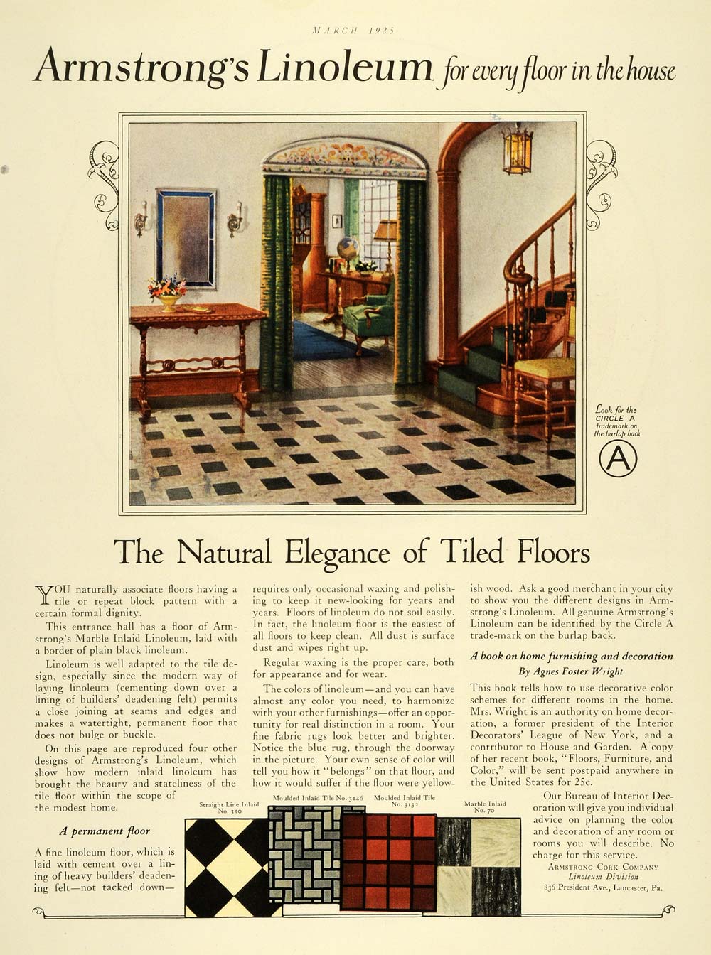 1925 Ad Home Floor Flooring Armstrong Linoleum Patterns Original