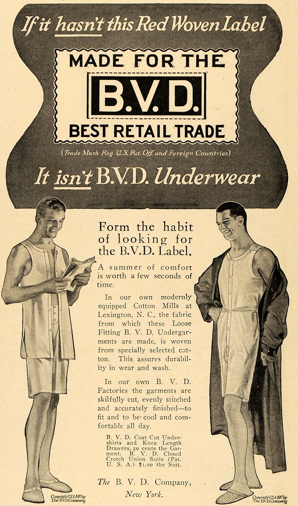 1915 Ad BVD Co. Underwear Clothing Summer Camping Sport - ORIGINAL