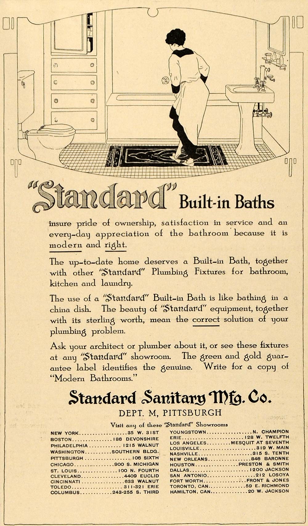 1916 Ad Standard Sanitary Built In Baths Plumbing Sink Original Tin3