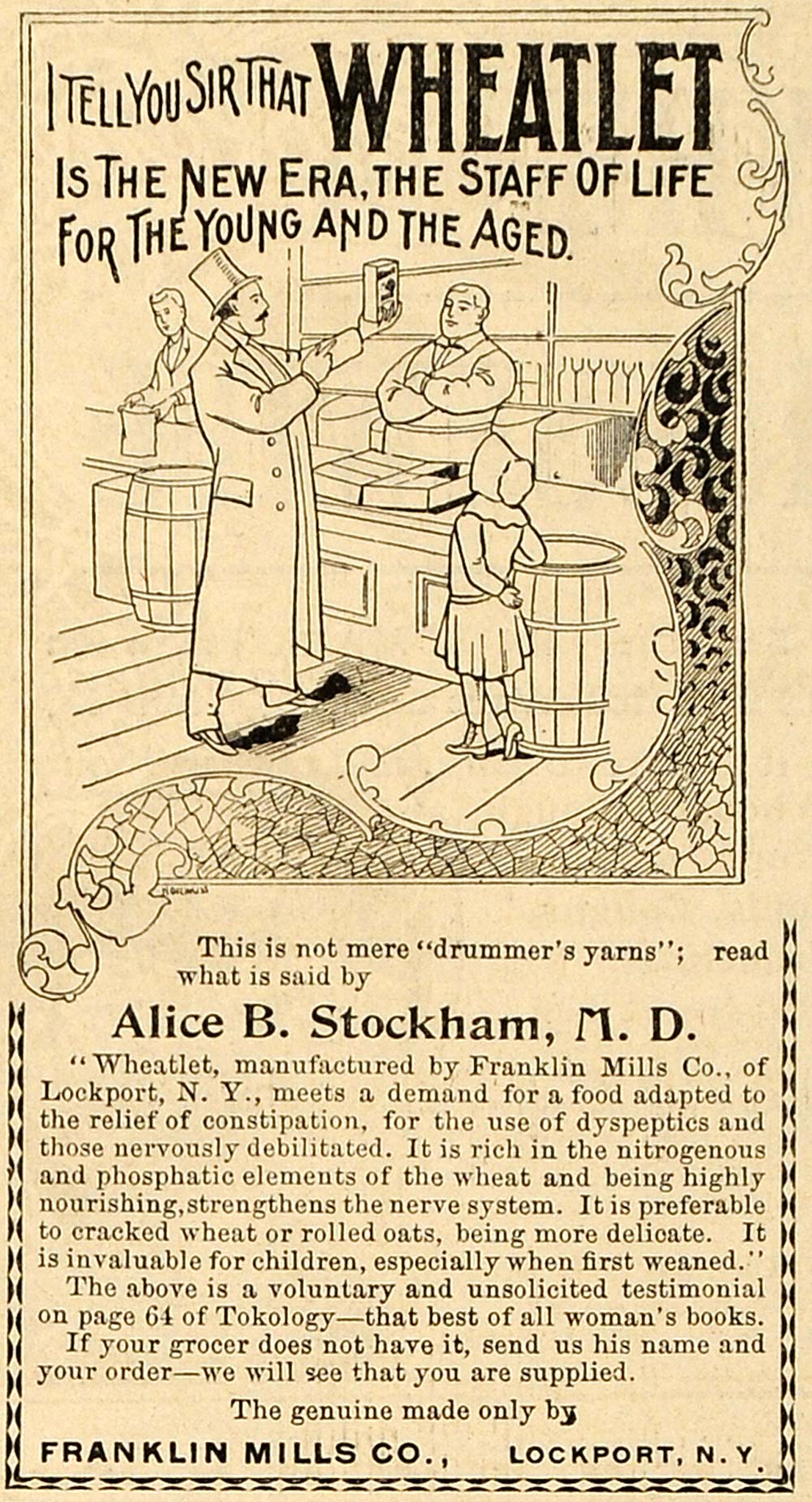 1899 Ad Wheatlet Franklin Mills Alice Stockham Cereal - ORIGINAL TIN4 ...