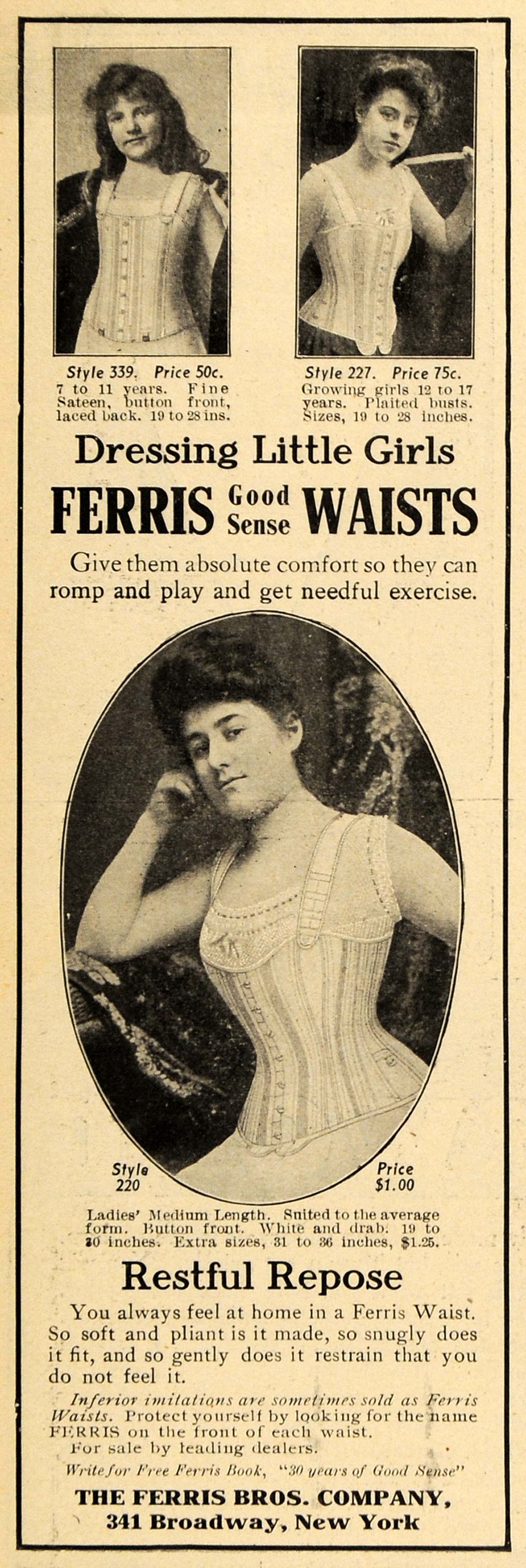 1902 Ad Ferris Brothers Good Sense Waist Undergarment Corset Underwear –  Period Paper Historic Art LLC