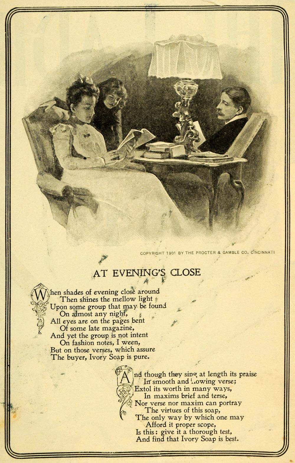 1901 Ad Ivory Soap Procter Gamble Evening's Close Poem Cincinnati Ohio TLW2