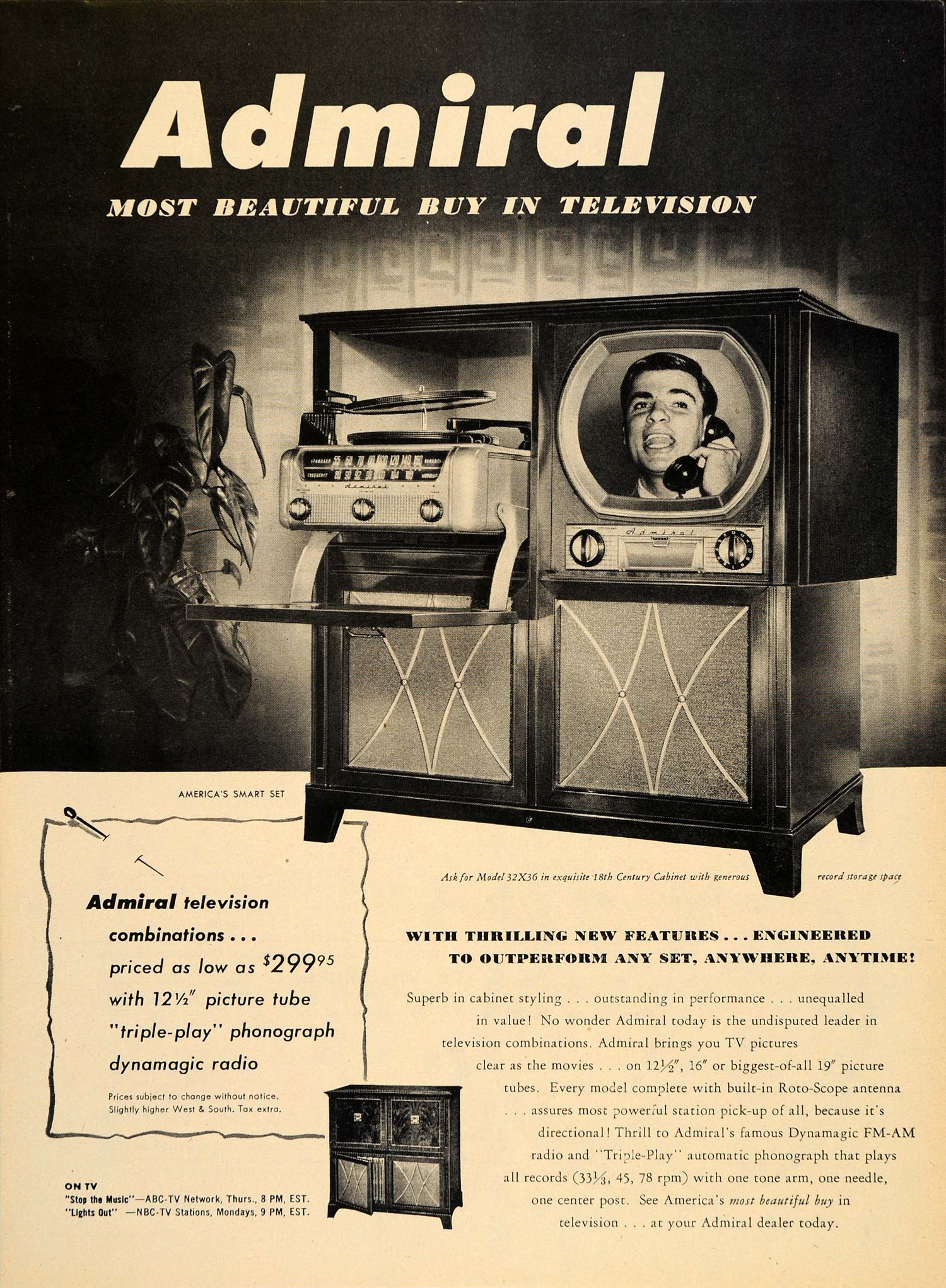 1950 Ad Admiral Television Chicago Phonograph Radio Original Adverti Period Paper Historic