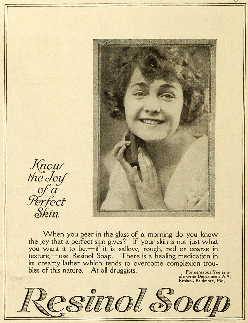 1927 Ad Resinol Ointment Chemical Skin Care Ointment Soap