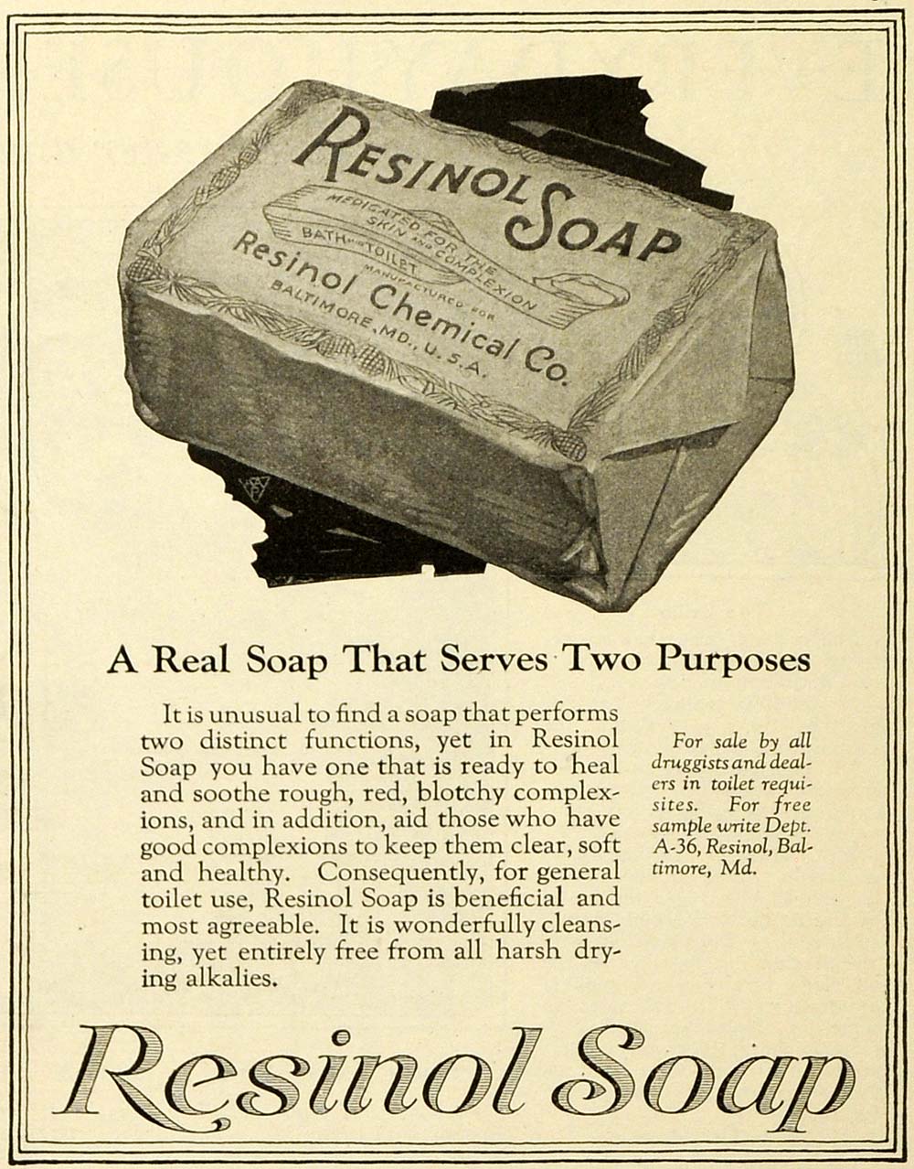 1918 Ad Resinol Soap Skin Care Ointment Complexion Medication Hair Sha –  Period Paper Historic Art LLC