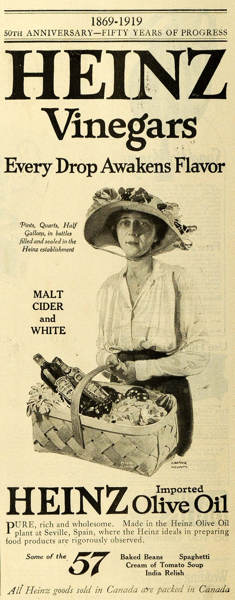 1919 Ad Heinz Vinegars Flavor Food Basket Malt Cider White Imported Ol ...