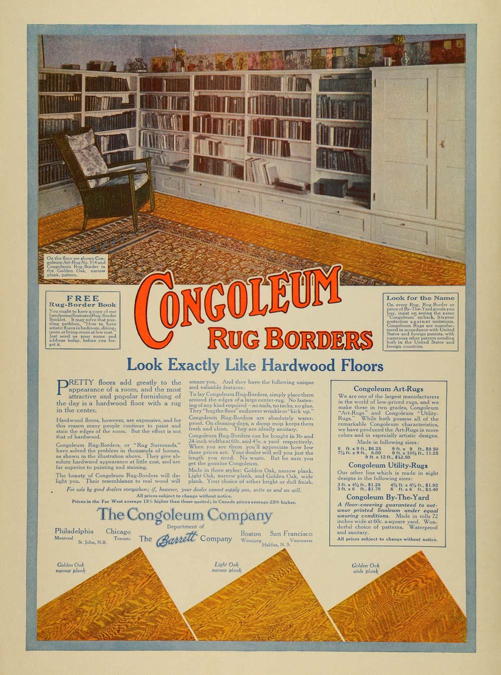 1917 Ad Congoleum Rug Borders Floor Coverings Faux Hardwood