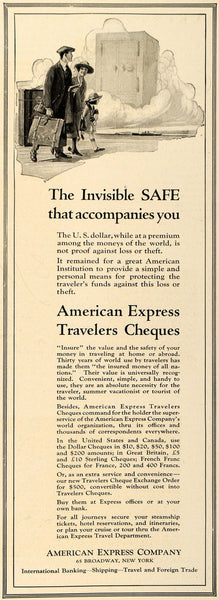 1921 Ad American Express Travelers Cheques Safe Journey - ORIGINAL TRV –  Period Paper Historic Art LLC