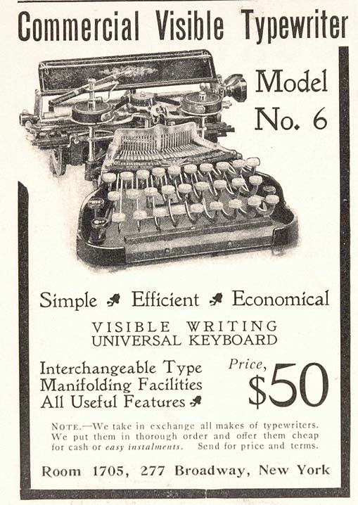 1903 Orig. Print Ad Commercial Visible Typewriter No. 6 - ORIGINAL ADVERTISING