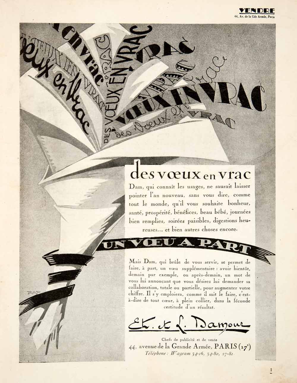 1926 Ad Etienne Leon Damour Advertising Agency 44 Avenue Grande Armee Period Paper