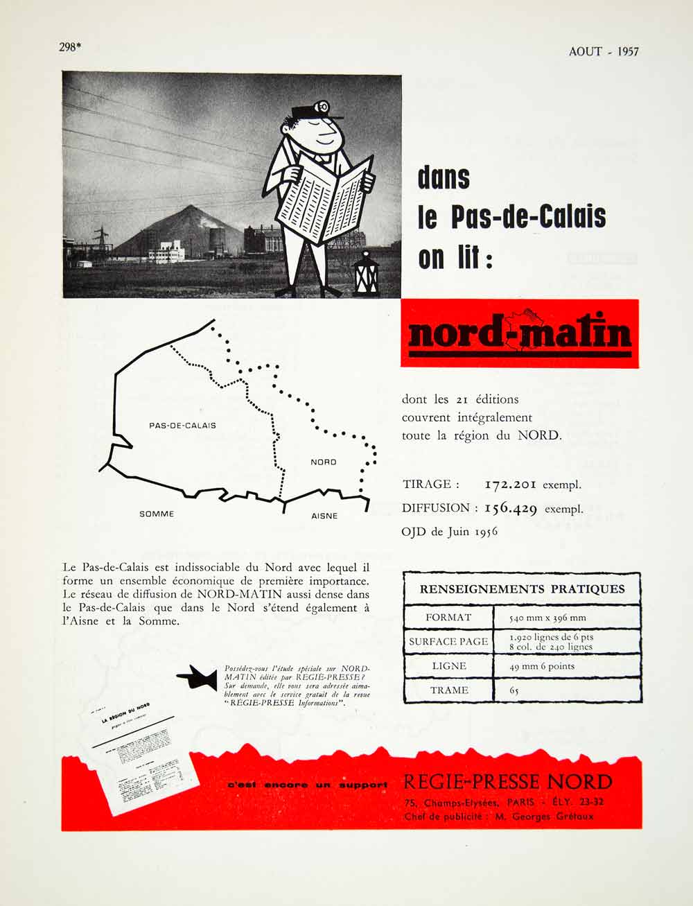 1957 Ad Nord-Matin Regie-Presse Nord Paris France French Pas-de-Calais VENA6