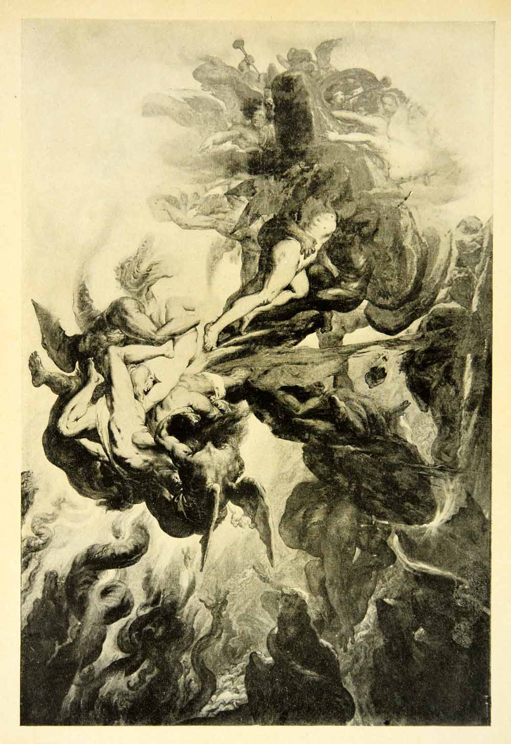 1908 Print Antoine Wiertz Art Revolt Hell Heaven Romanticism Angel Xaf Period Paper