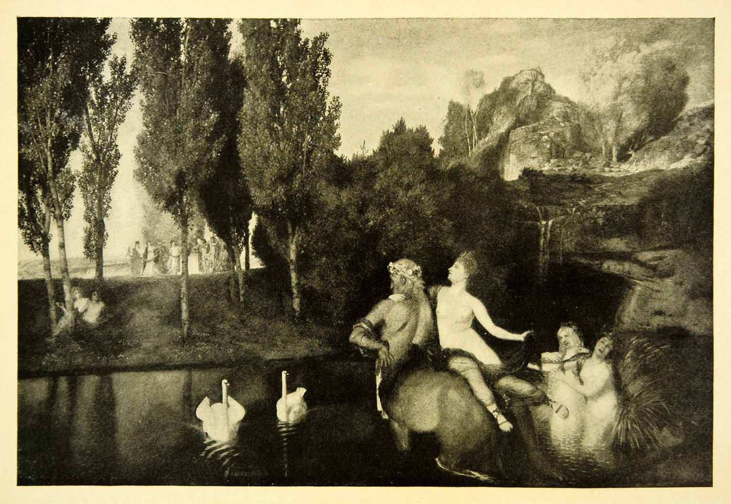 1908 Print Arnold Bocklin Symbolist Art Elysian Fields Greek Mythology Period Paper