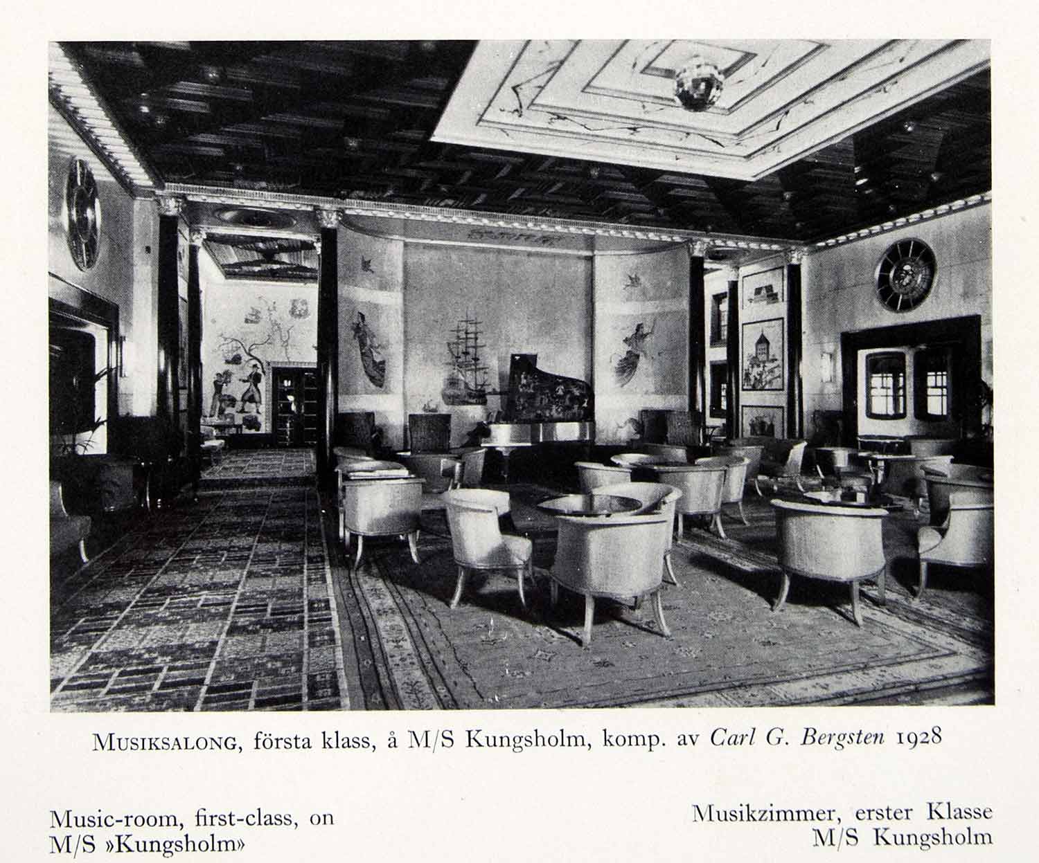 1931 Print First Class Music Room Sweden Ms Kungsholm Passenger Liner Period Paper Historic Art Llc