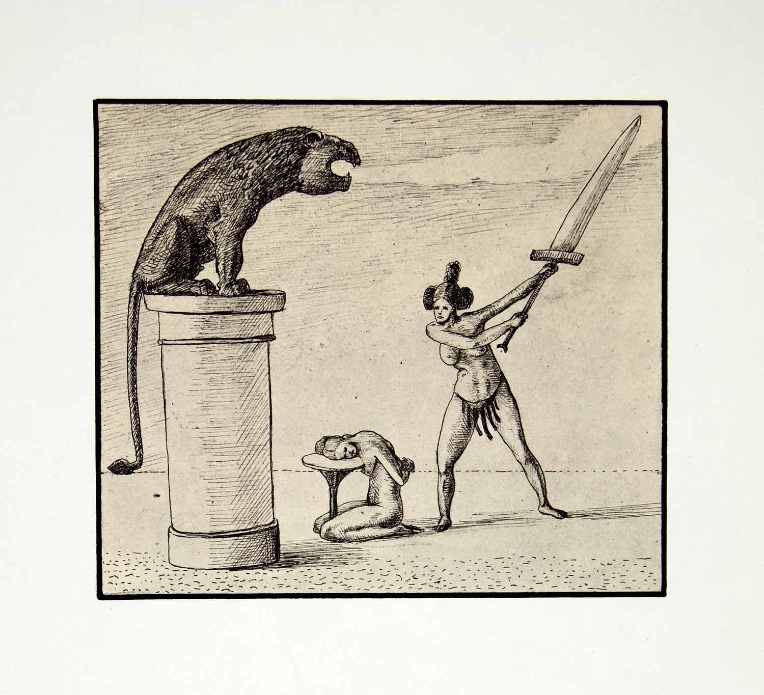 1500px x 1365px - 1969 Aquatone Print Alfred Kubin Art Nude Naked Woman Beheading Sword XDG2
