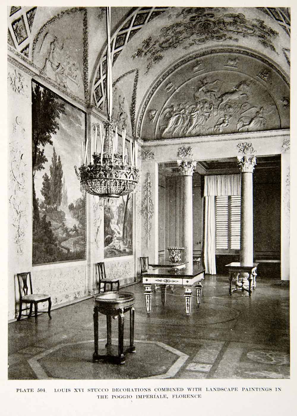 1926 Print Louis Xiv Stucco Interior Design Decoration Poggio Imperiale Xdg6