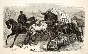 1871 Wood Engraving Franco Prussian War Horses Battle Metz Covered Wagon XEF7