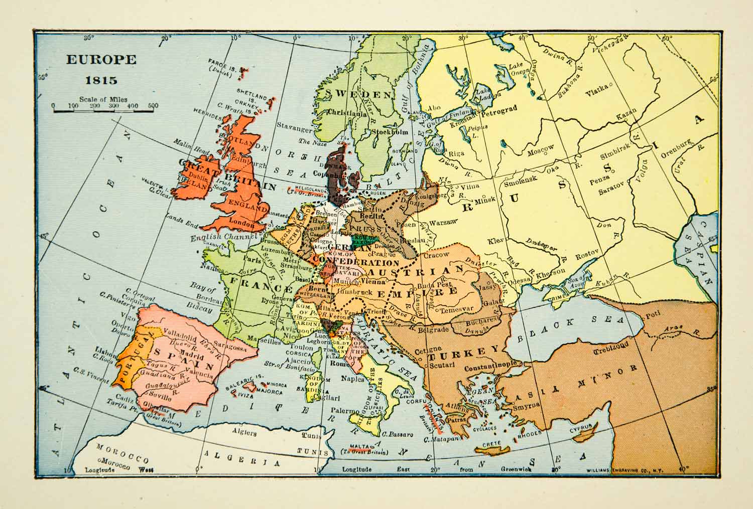 Карта европы 19 века со странами