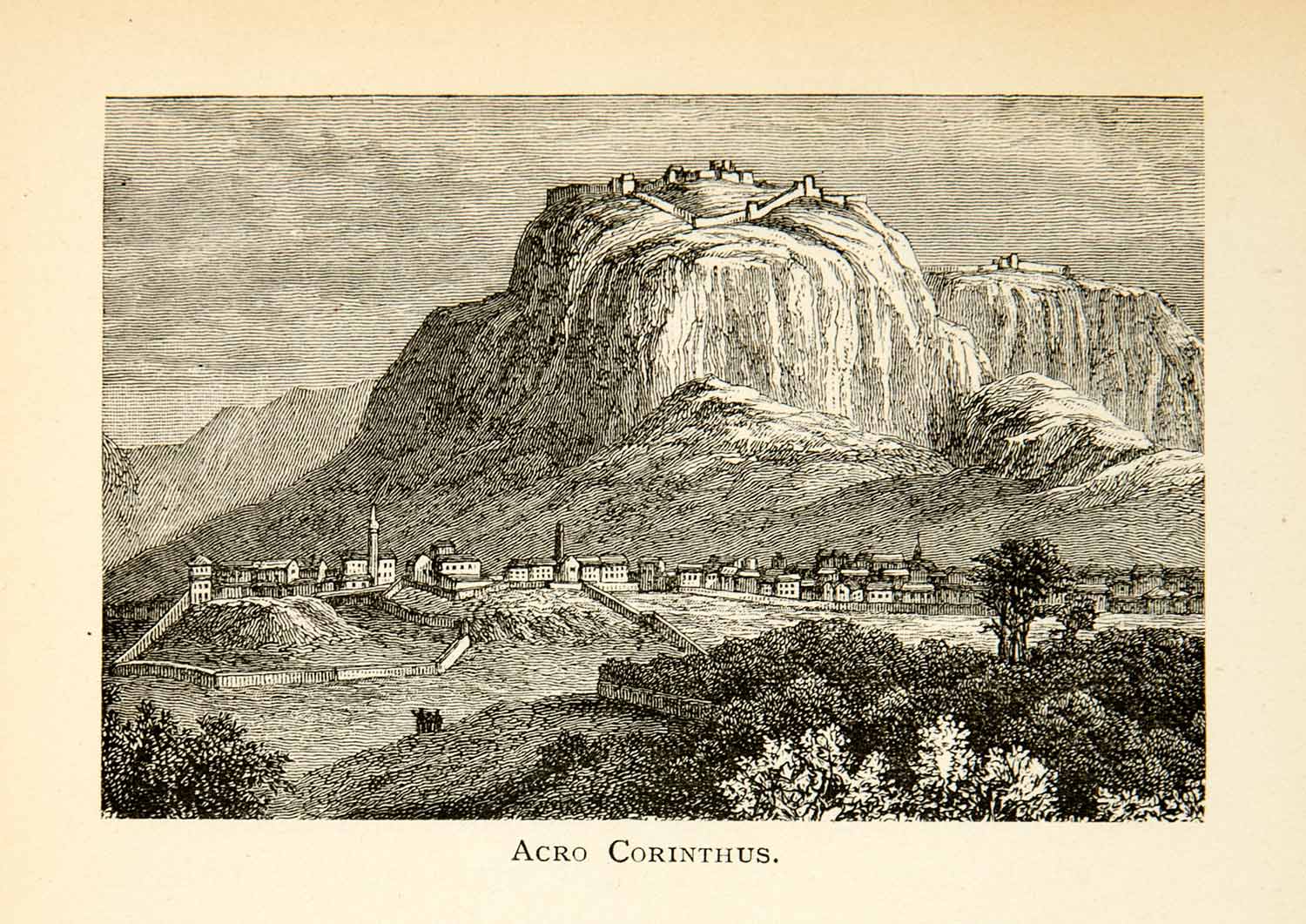1893 Wood Engraving Acro Corinthus Greece Landscape Landmark Historic XEZ3