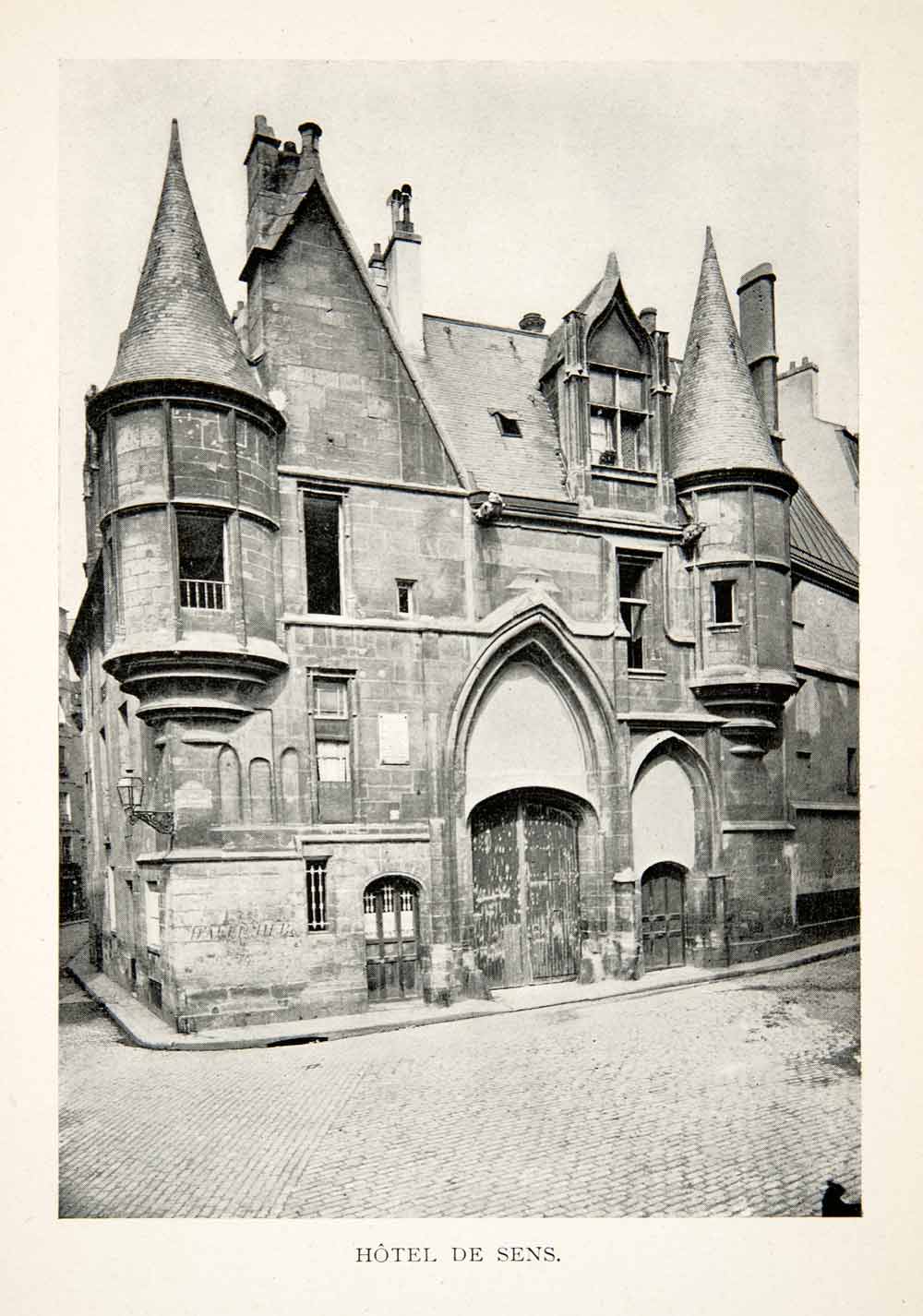 1900 Print Hotel de Sens City Palace Marais Paris France Gothic Buildi ...