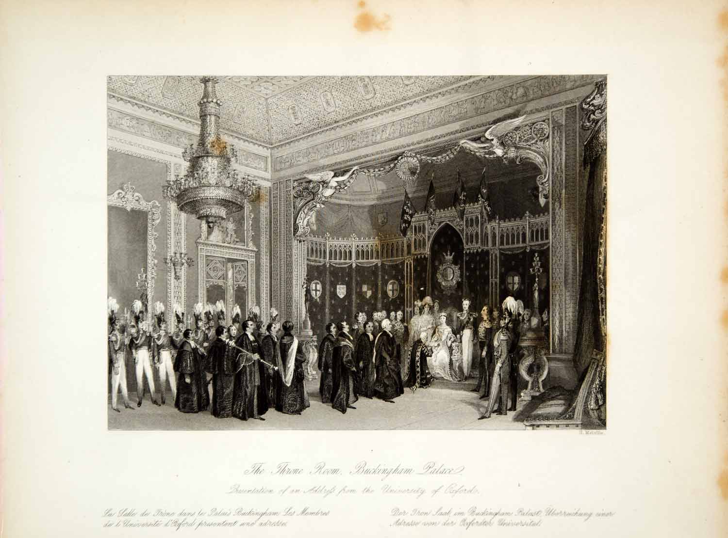 1845 Steel Engraving Thomas H Shepherd Throne Room Buckingham Palace Xghd9