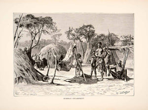 1890 Wood Engraving (Photoxylograph) Bushman Encampment People Indigenous XGIC9