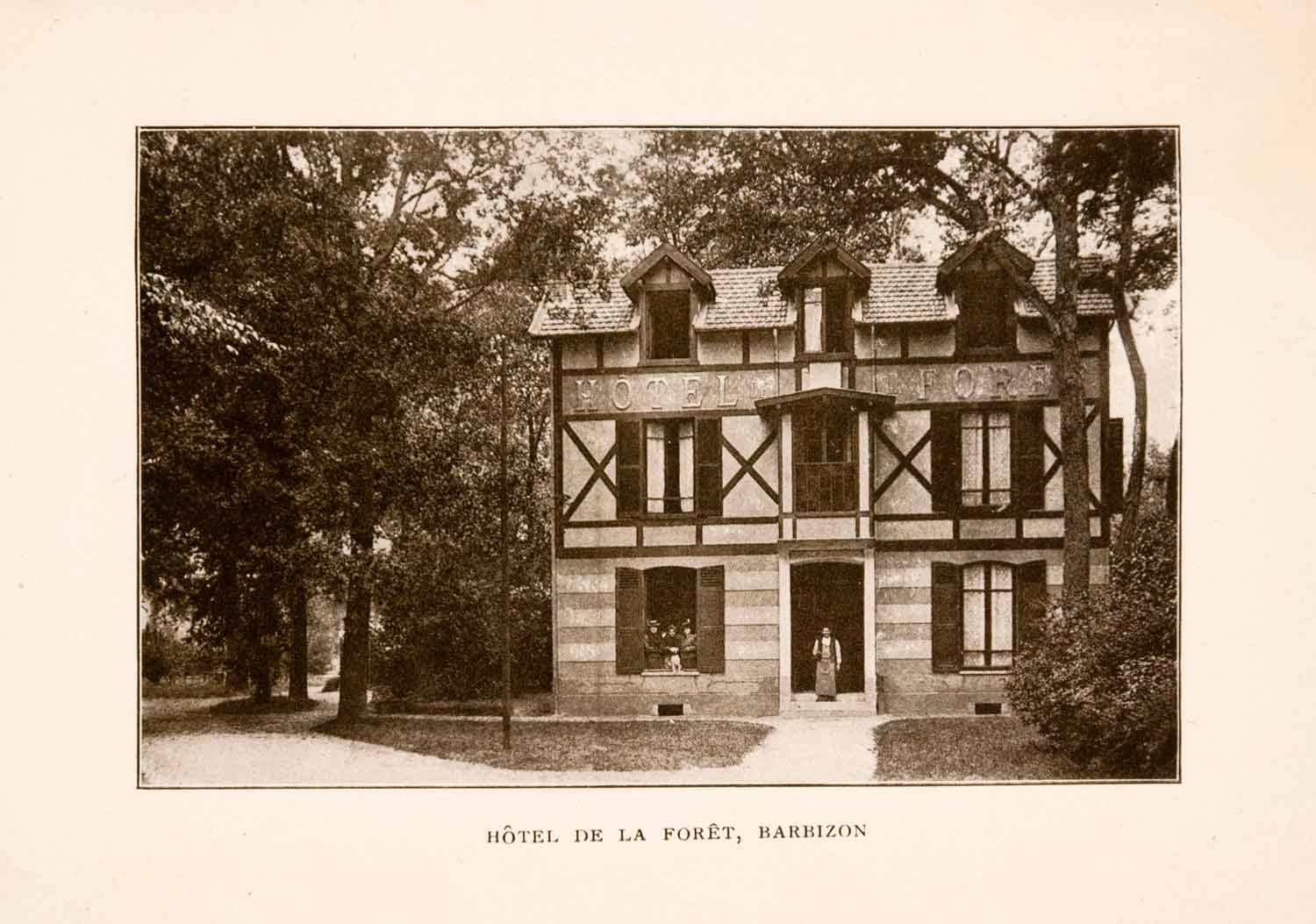 1905 Halftone Print Barbizon Hotel Foret Forest Landmark Auberge