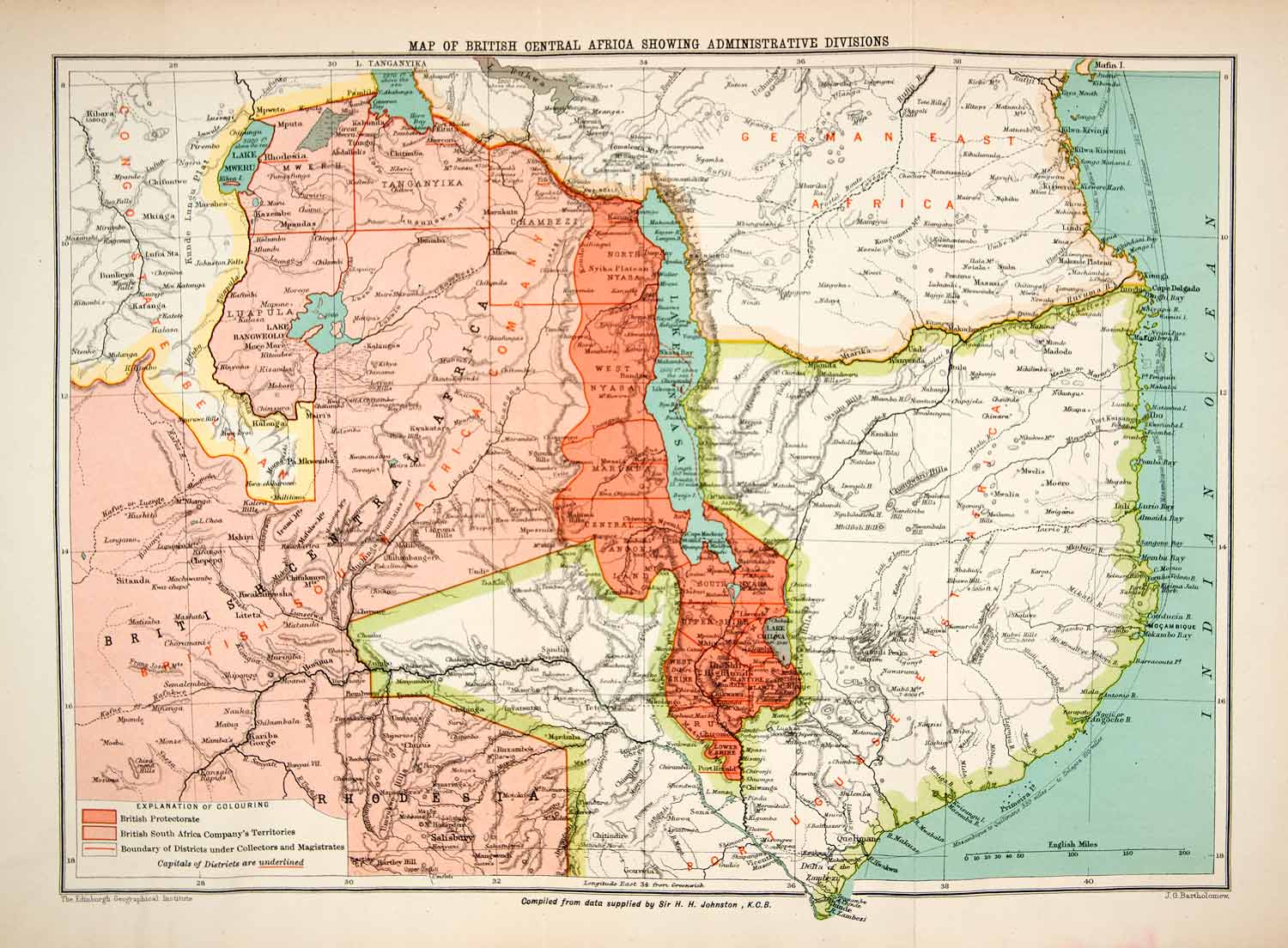 1898 Lithograph Map British Central Africa Administrative Divisions XG ...