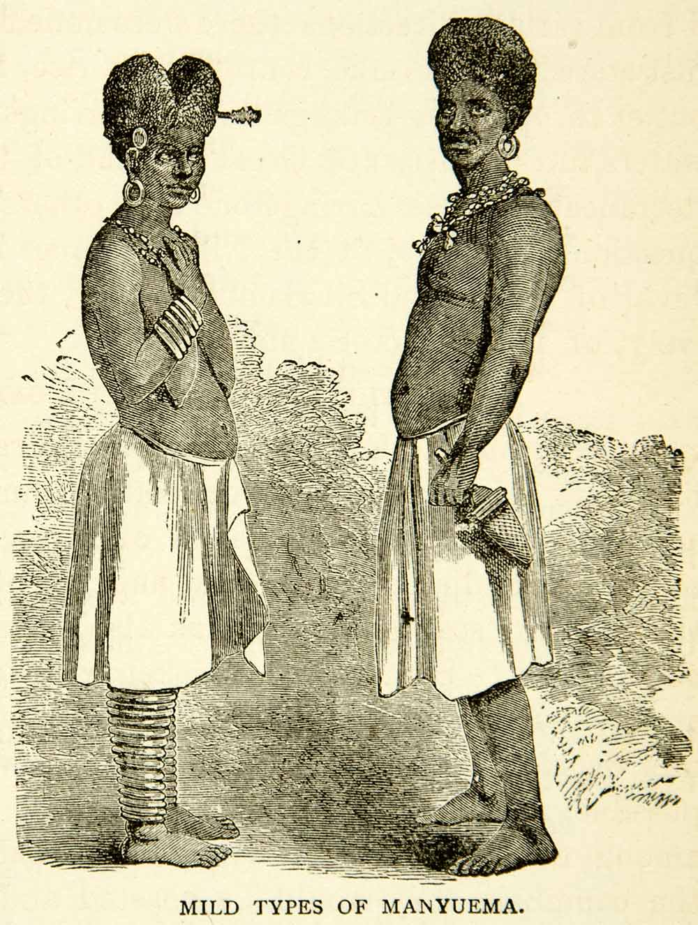 1884 Wood Engraving Nude Manyuema Ethnic Native Indigenous Africa Man ...