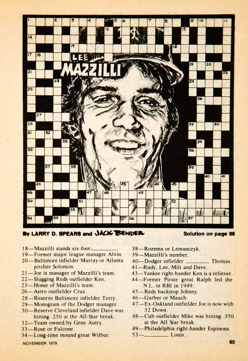 1979 Print MLB Baseball Sports Memorabilia Crossword Puzzle Lee Mazzil