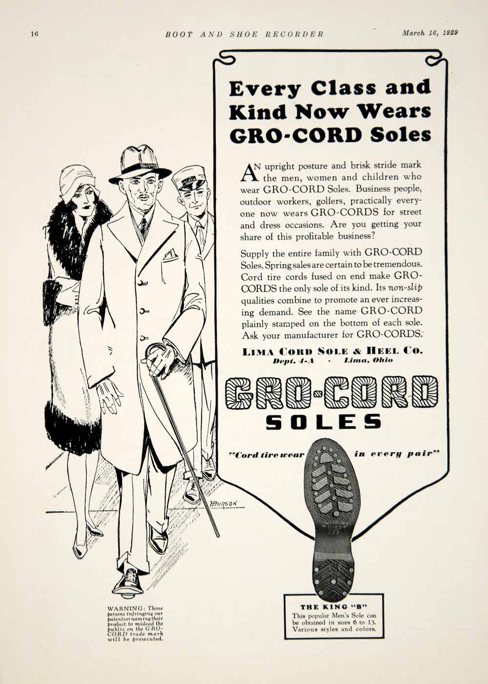 1929 Ad Gro-Cord Soles Lima Cord Heel 