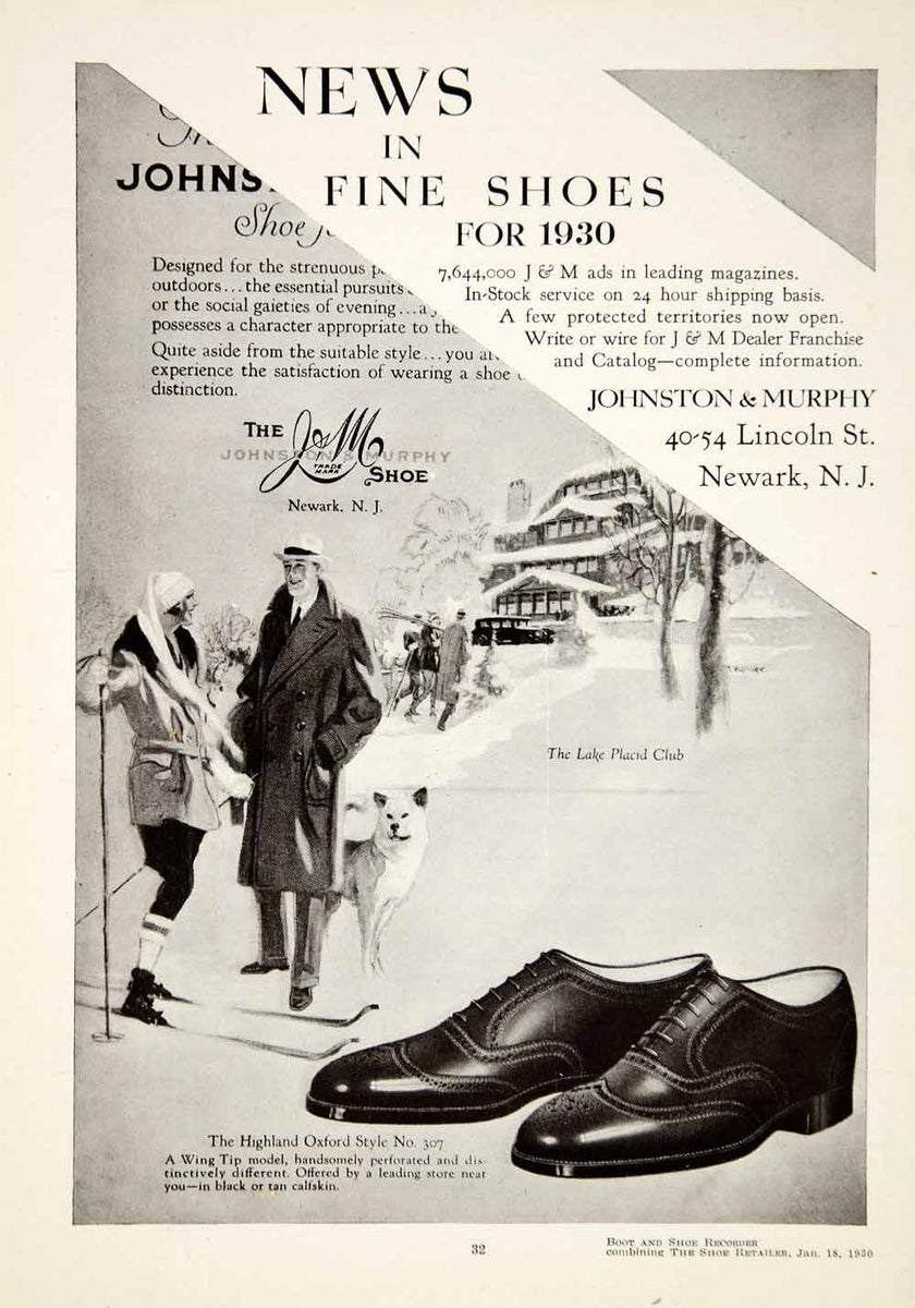 1930 Ad Fashion Men Shoe Johnston Murphy Newark Winter Dog Snow Lake Y ...