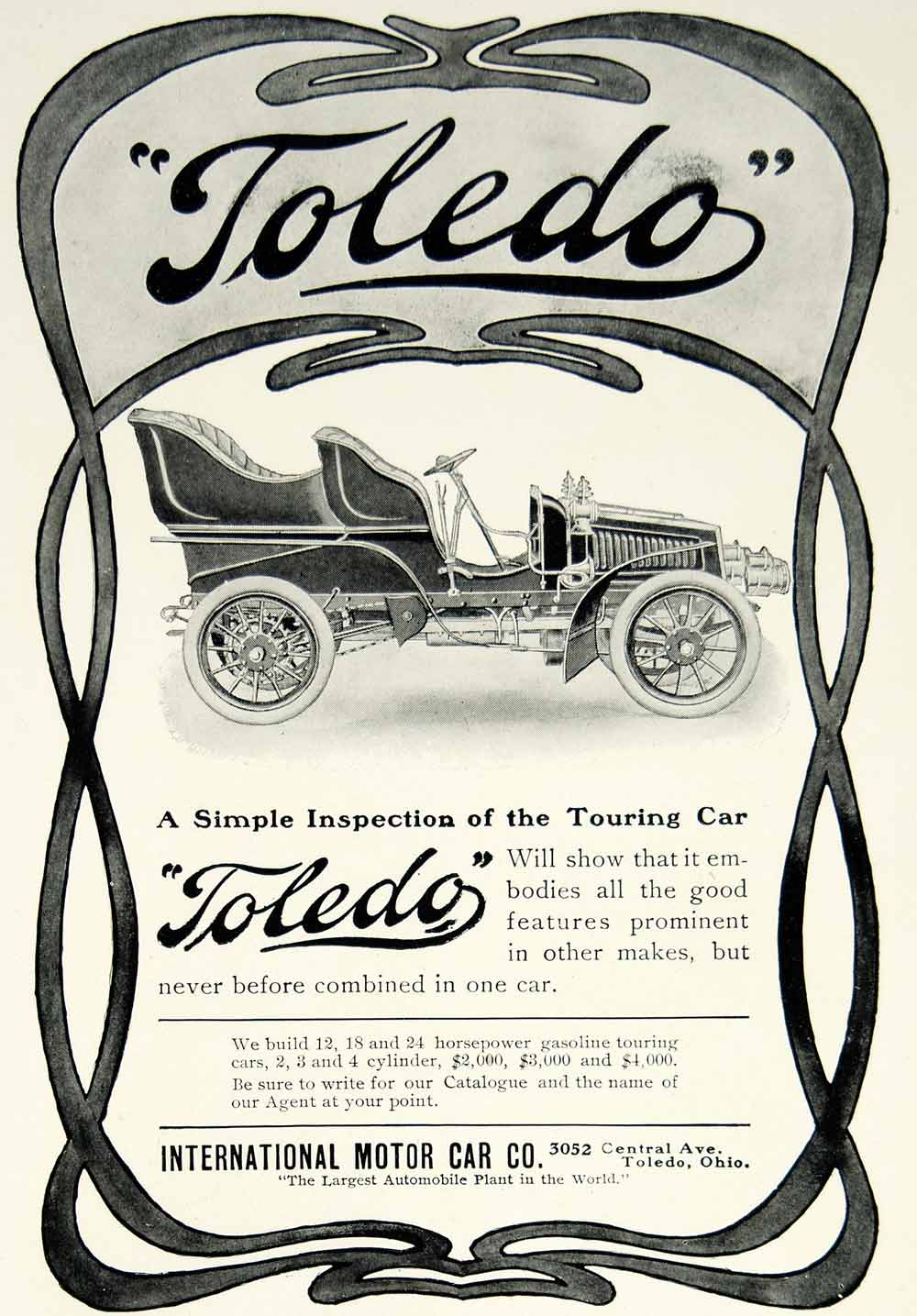 1903 Ad International Motor Car Toledo Touring Car Brass Era