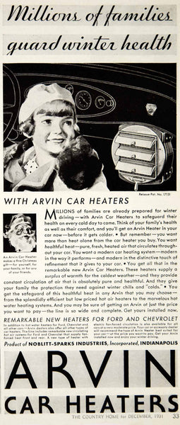 1931 Ad Noblitt-Sparks Arvin Car Heaters Auto Parts Santa Claus Christ –  Period Paper