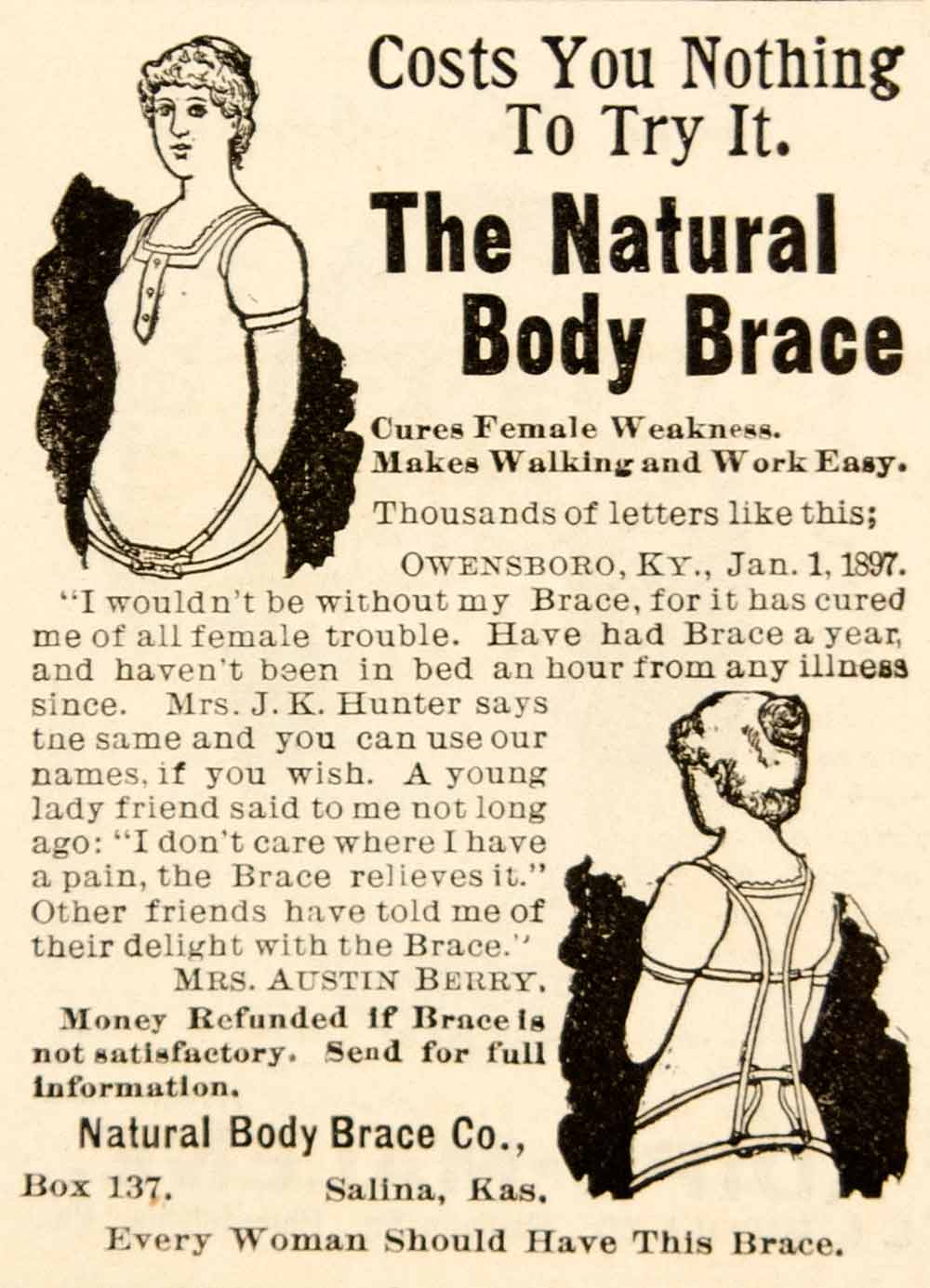 1920 Ad Natural Body Brace Organic Ailment Health Image - ORIGINAL