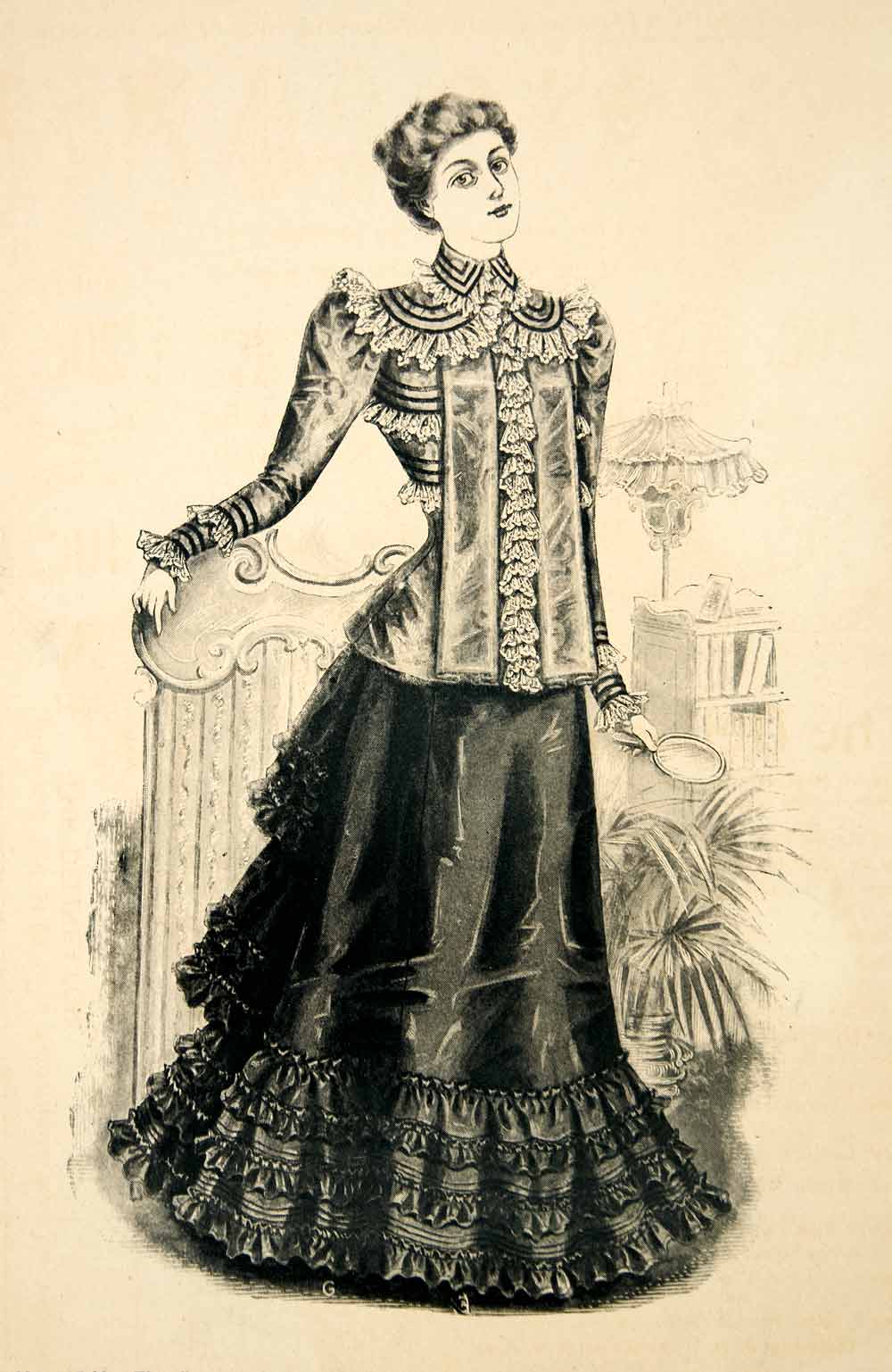 1898 Print Fashion Victorian Woman Costume Clothing Hat Cane Sleeves Y –  Period Paper Historic Art LLC