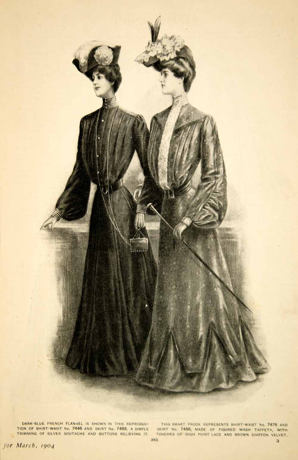 1904 Print Edwardian Fashion Womens Dresses Gowns Hats Clothing Bodice GH4