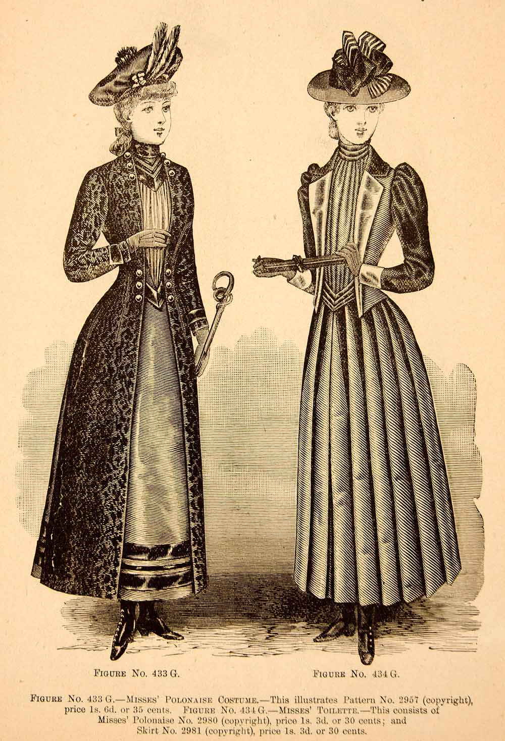 1898 Print Fashion Victorian Children Women Girls Costume Clothing YDL7