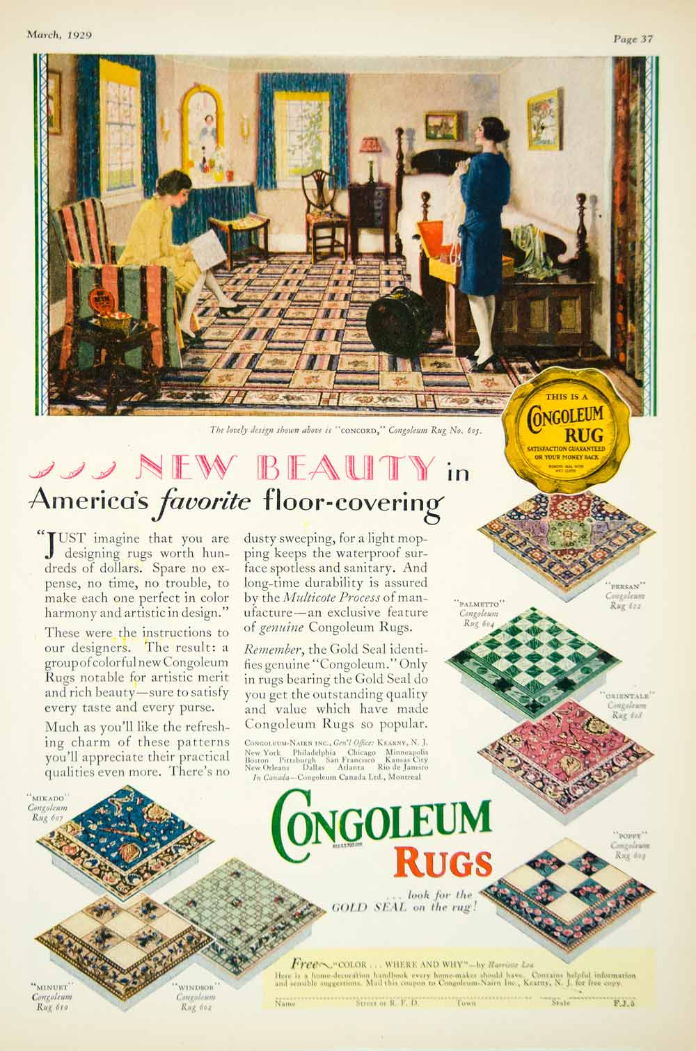 1929 Ad Congoleum Rugs Floor Covering Interior Decor Gold Seal