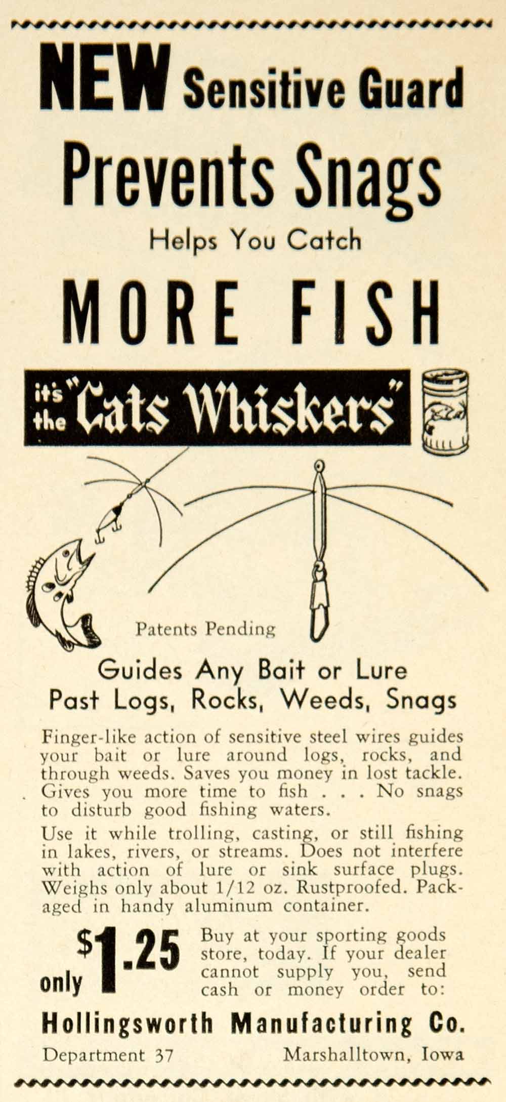 1948 WOOD'S Fishing Lure PRINT AD Dipsy Doodle Doodler Spot Tail