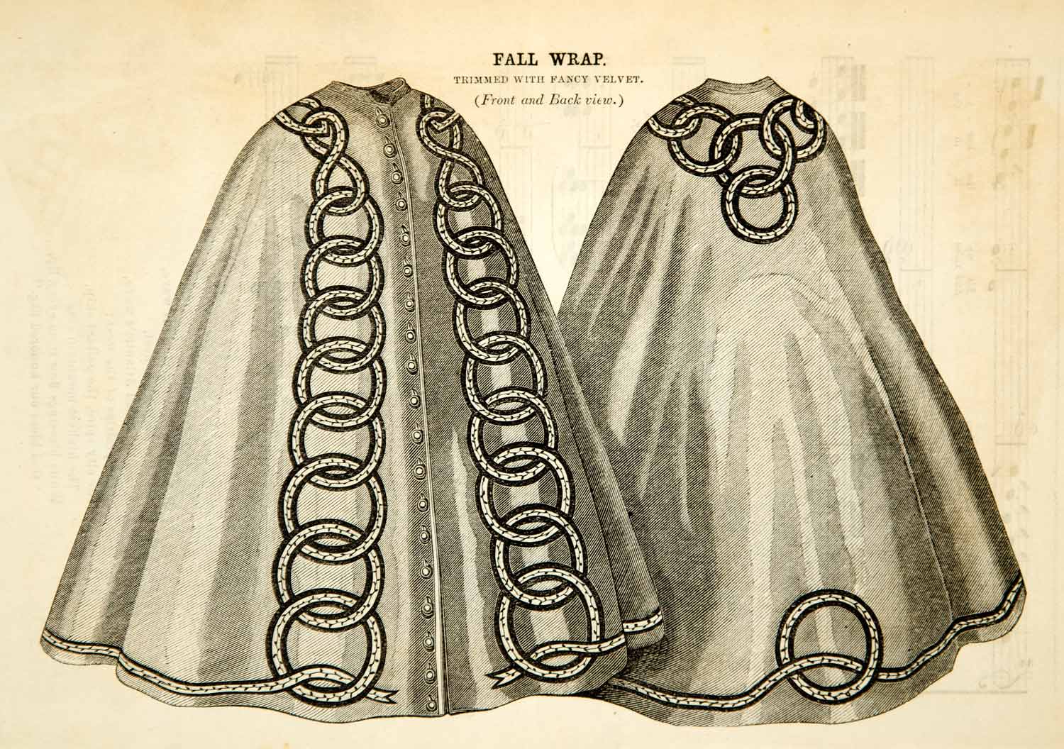 1862 Wood Engraving Victorian Lady Wrap Cloak Velvet Trim Civil ...