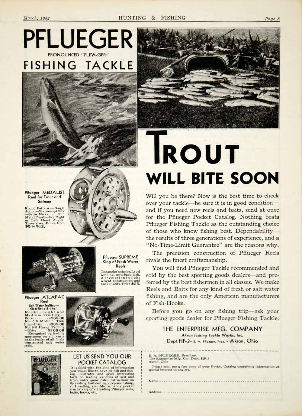 1931 Ad Pflueger Fishing Tackle Norka Reel Minnow Lure Bait Tackle YHF – Period  Paper Historic Art LLC