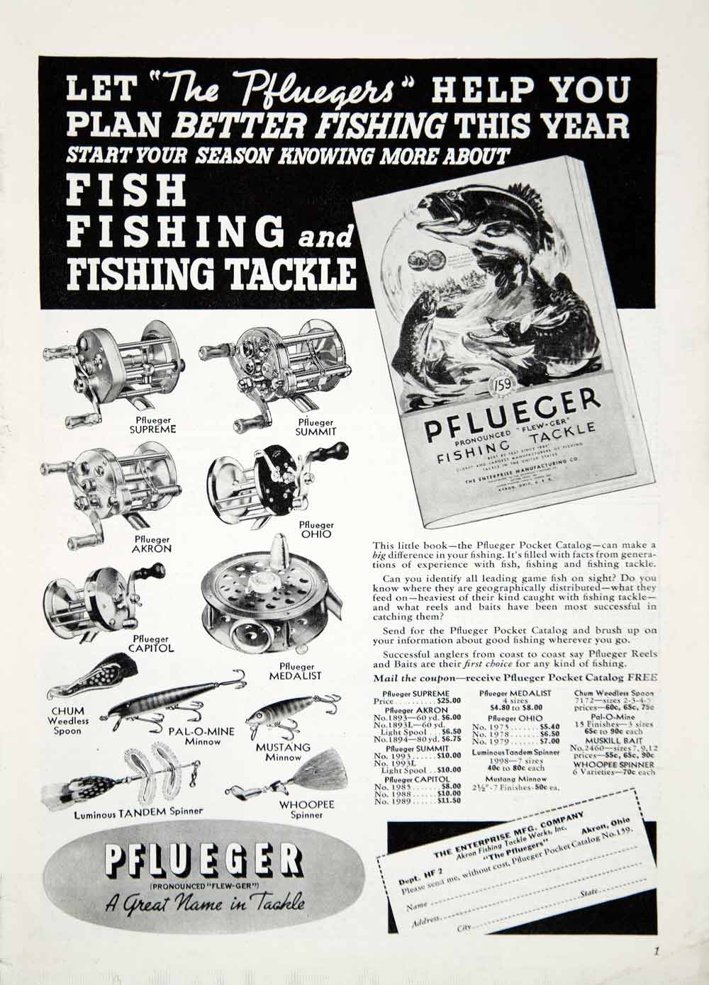 1930s Pflueger Norka No. 1335 Fishing Reel W/marron Box, Manual, Leather Bag,  Line Sample Card -  Canada