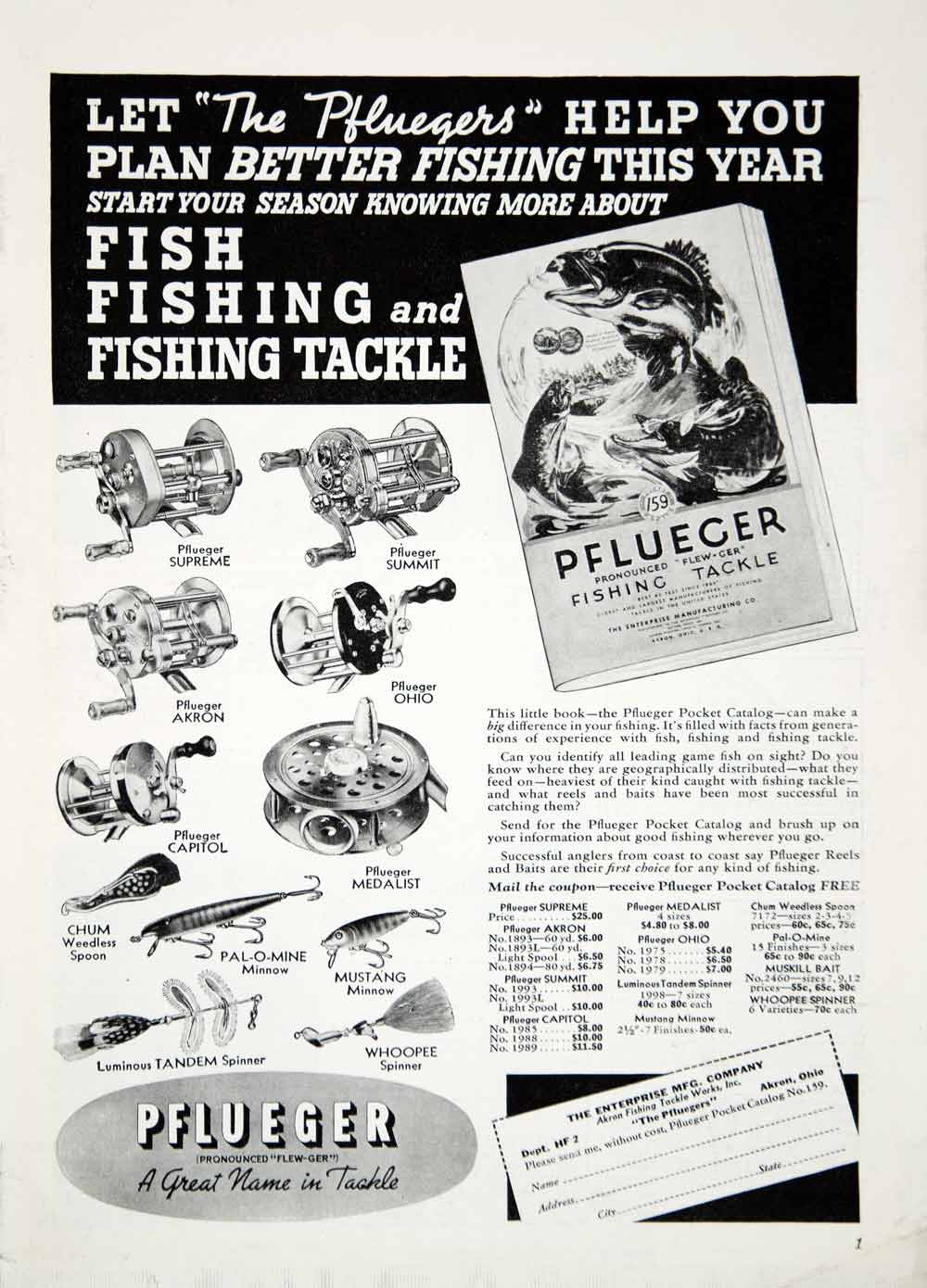 1955 Pflueger Baby Scoop Old Fishing Lure Print Ad Flyer