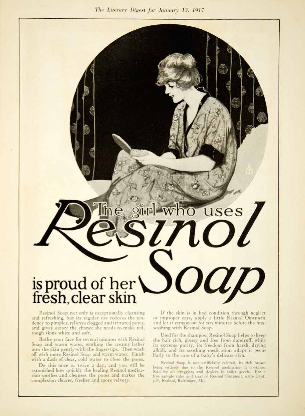 1916 Ad Resinol Soap Bath Skin Beauty Care Health Women - ORIGINAL TIN –  Period Paper Historic Art LLC