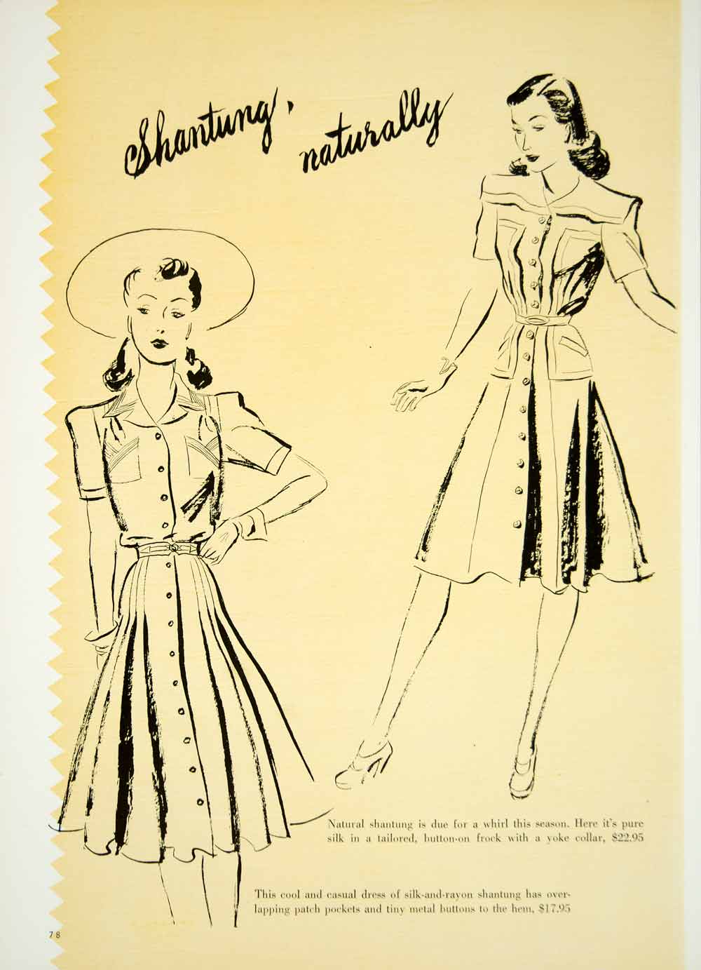 1941 Color Print Shantung Silk Rayon Fabric Dresses 1940s Fashion YMM3 ...