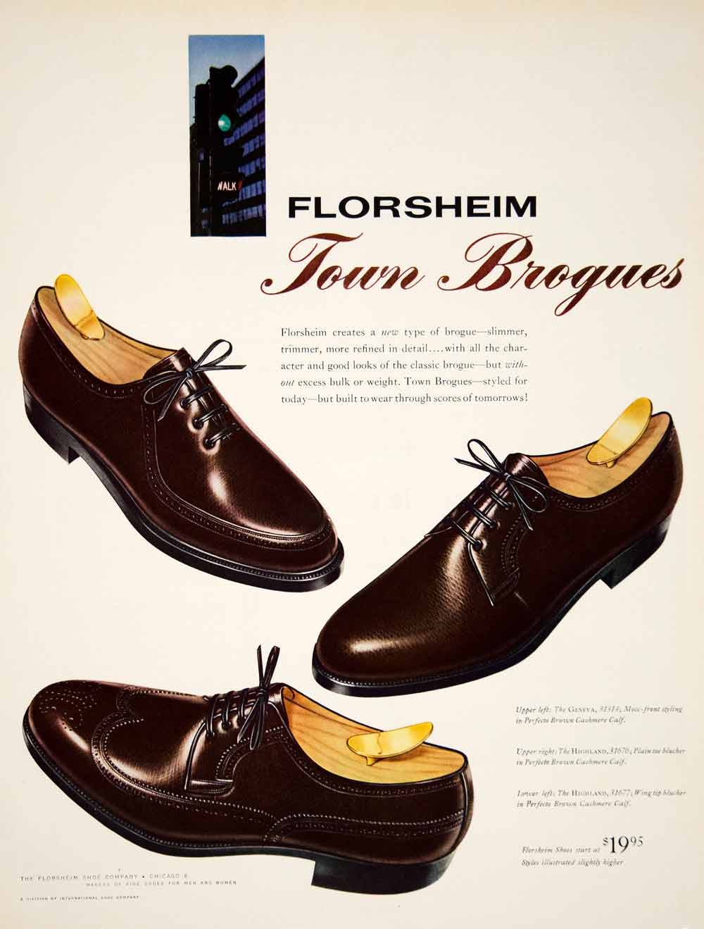 1960 Ad Vintage Florsheim Town Brogues Shoes Fashion 60s Business