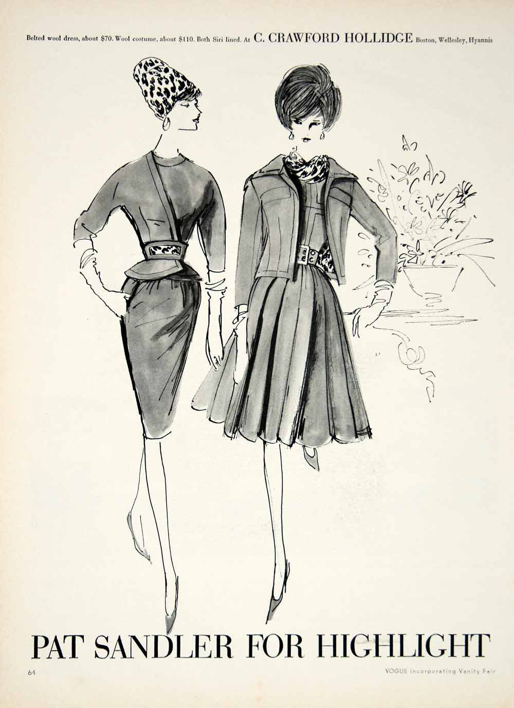 1962 Ad Vintage Pat Sandler Dress Belt Jacket 60s Fashion Illustration ...